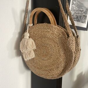 Zara round woven shoulder bag